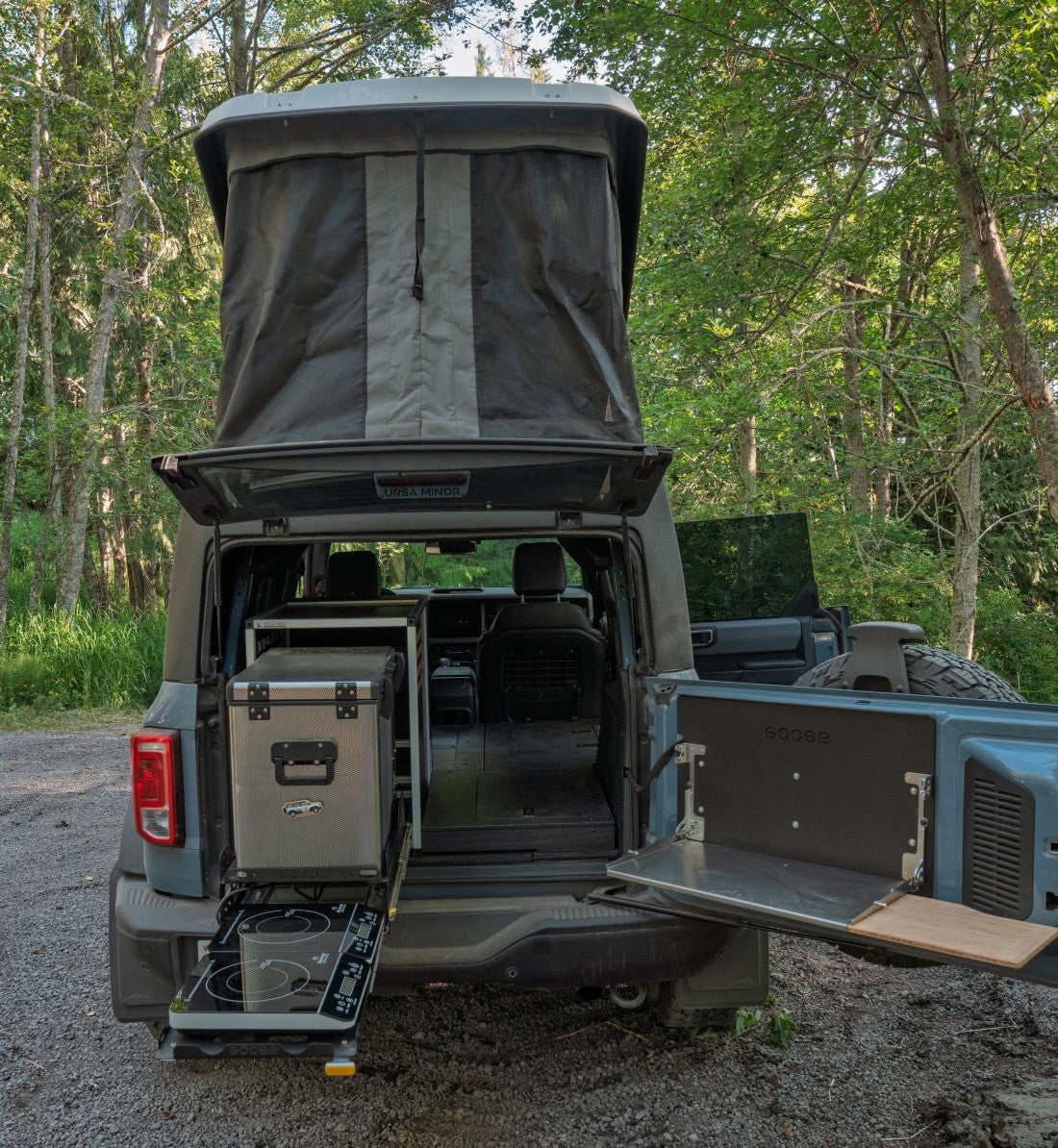 Back of Bronco with Ursa Minor Camper and optional Goose Gear kitchen
