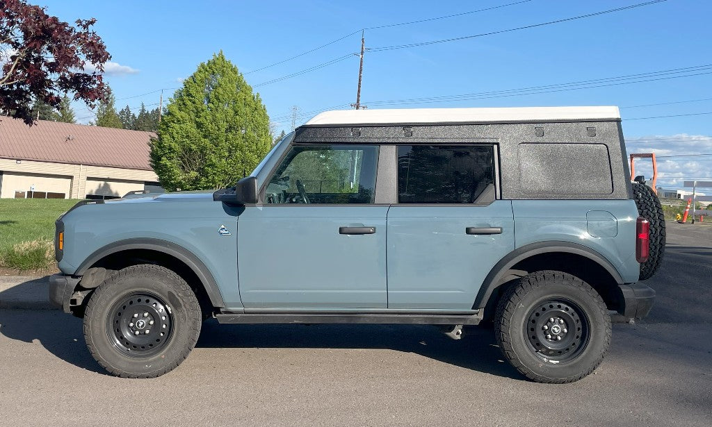 Bronco Camper Side View - White Top and Solid Quarter Window